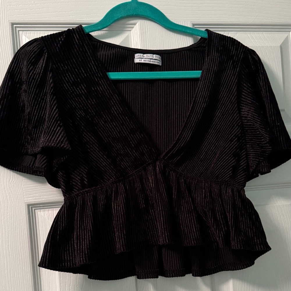 Urban Outfitters Black Textured V-Neck Blouse